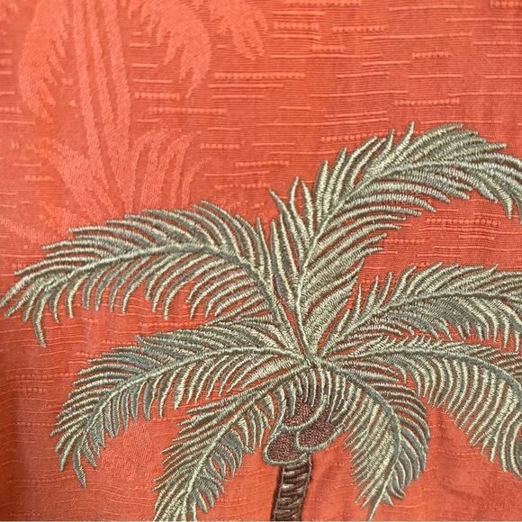 Rare Tommy Bahama Orange Silk Embroidered Back Short Sleeve Button Down Shirt - Picture 3 of 8